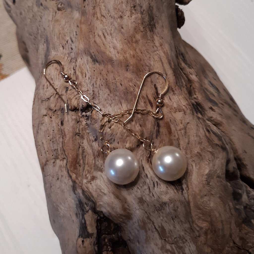 Gold Pearl Chain Dangle Earrings 13$